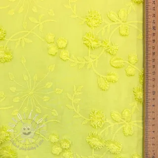 Bavlnená látka EMBROIDERY Catchy leaves lime
