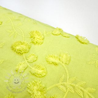 Bavlnená látka EMBROIDERY Catchy leaves lime
