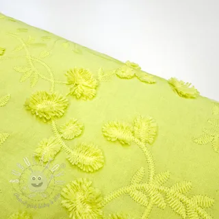 Bavlnená látka EMBROIDERY Catchy leaves lime