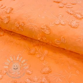 Bavlnená látka EMBROIDERY Catchy leaves orange