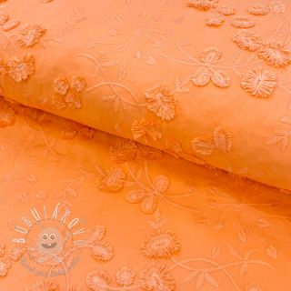Bavlnená látka EMBROIDERY Catchy leaves orange