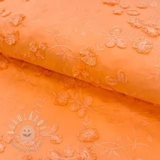 Bavlnená látka EMBROIDERY Catchy leaves orange