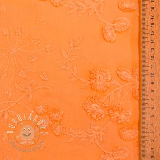 Bavlnená látka EMBROIDERY Catchy leaves orange
