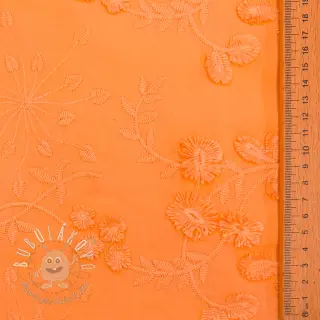 Bavlnená látka EMBROIDERY Catchy leaves orange