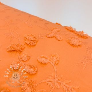 Bavlnená látka EMBROIDERY Catchy leaves orange