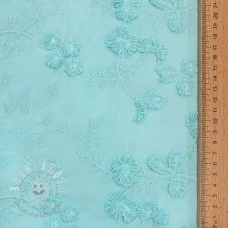 Bavlnená látka EMBROIDERY Catchy leaves aqua