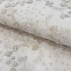 Bavlnená látka EMBROIDERY Catchy leaves beige