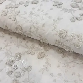 Bavlnená látka EMBROIDERY Catchy leaves beige