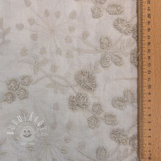 Bavlnená látka EMBROIDERY Catchy leaves beige