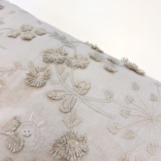 Bavlnená látka EMBROIDERY Catchy leaves beige
