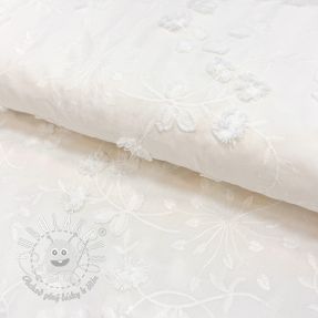 Bavlnená látka EMBROIDERY Catchy leaves off white