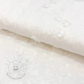 Bavlnená látka EMBROIDERY Catchy leaves off white