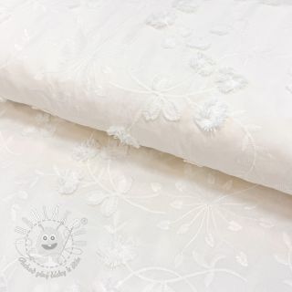 Bavlnená látka EMBROIDERY Catchy leaves off white