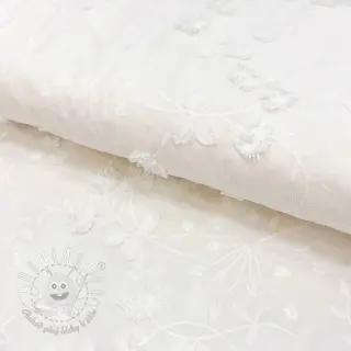Bavlnená látka EMBROIDERY Catchy leaves off white