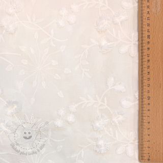Bavlnená látka EMBROIDERY Catchy leaves off white