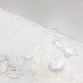 Bavlnená látka EMBROIDERY Catchy leaves off white