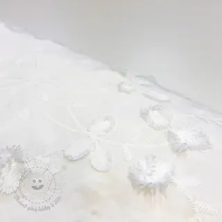 Bavlnená látka EMBROIDERY Catchy leaves off white