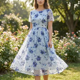 Bavlnená látka s prímesou EMBROIDERY Rose blue