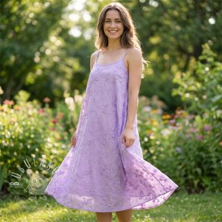 Bavlnená látka EMBROIDERY Catchy leaves purple