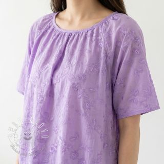 Bavlnená látka EMBROIDERY Catchy leaves purple