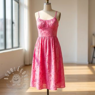 Bavlnená látka EMBROIDERY Catchy leaves pink