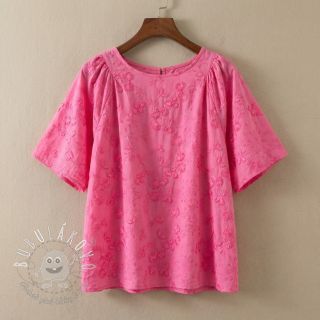 Bavlnená látka EMBROIDERY Catchy leaves pink