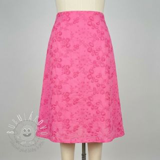 Bavlnená látka EMBROIDERY Catchy leaves pink