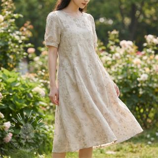 Bavlnená látka EMBROIDERY Catchy leaves beige