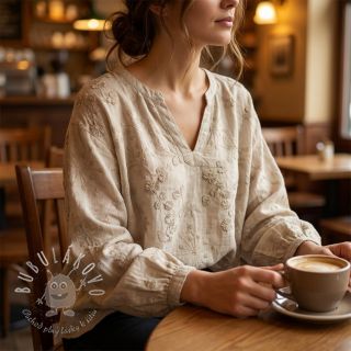 Bavlnená látka EMBROIDERY Catchy leaves beige