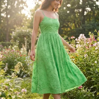 Bavlnená látka EMBROIDERY Catchy leaves green