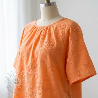 Bavlnená látka EMBROIDERY Catchy leaves orange