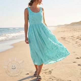 Bavlnená látka EMBROIDERY Catchy leaves aqua