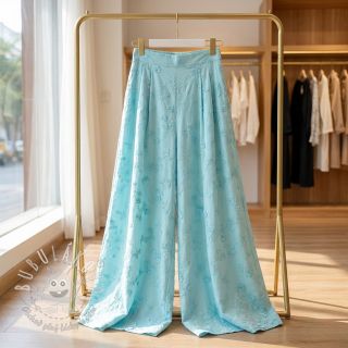 Bavlnená látka EMBROIDERY Catchy leaves aqua