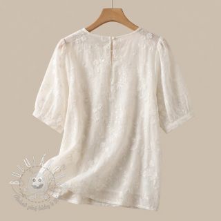 Bavlnená látka EMBROIDERY Catchy leaves off white