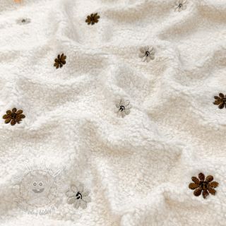 Kabátovina TEDDY EMBROIDERY Smiley flowers choco