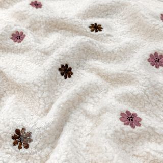 Kabátovina TEDDY EMBROIDERY Smiley flowers old pink