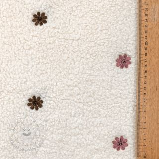 Kabátovina TEDDY EMBROIDERY Smiley flowers old pink