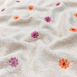 Kabátovina TEDDY EMBROIDERY Smiley flowers orange