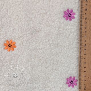 Kabátovina TEDDY EMBROIDERY Smiley flowers orange