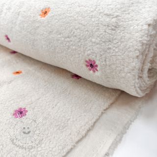 Kabátovina TEDDY EMBROIDERY Smiley flowers orange