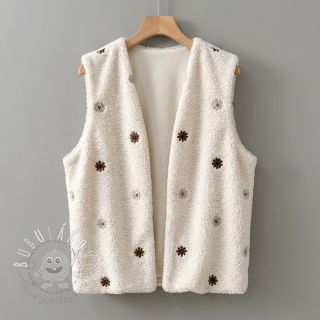 Kabátovina TEDDY EMBROIDERY Smiley flowers choco