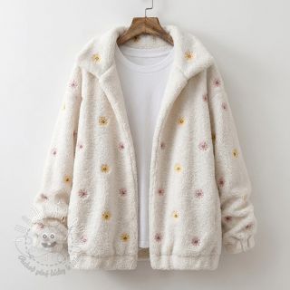 Kabátovina TEDDY EMBROIDERY Smiley flowers yellow