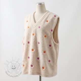 Kabátovina TEDDY EMBROIDERY Smiley flowers orange