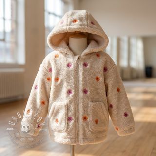 Kabátovina TEDDY EMBROIDERY Smiley flowers orange