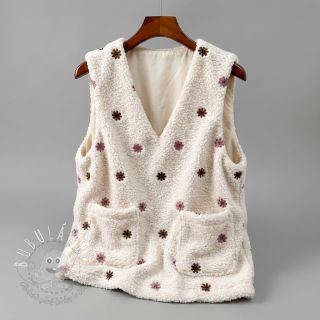 Kabátovina TEDDY EMBROIDERY Smiley flowers old pink