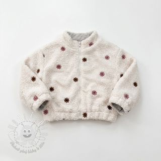 Kabátovina TEDDY EMBROIDERY Smiley flowers old pink