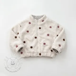Kabátovina TEDDY EMBROIDERY Smiley flowers old pink