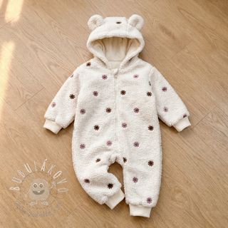 Kabátovina TEDDY EMBROIDERY Smiley flowers old pink