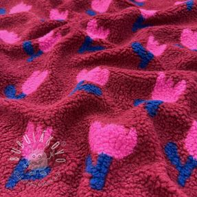 Kabátovina TEDDY JACQUARD Tulips dark red