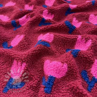 Kabátovina TEDDY JACQUARD Tulips dark red